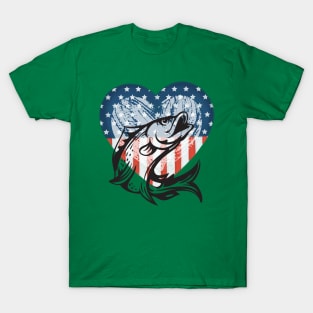 America Loves Bass Fishing (patriotic Heart + bass) T-Shirt